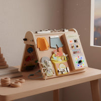 LED Busy Board Natural Wood Fourunified Sensory Board Safe Rounded Edges