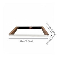 Silver Tray with Wood Handles Easy to Clean Geometric Metal Tray