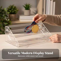 Clear View Tiered Medal Display Rack Easy Reach Multi-Layer Medal Organizer Stable Design for Collectors, Hobbyists, Tabletop, Home, Office