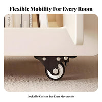 Rolling C-Shaped Rotating Table Cream Finish Rolling C-Shaped Table Rotating Work Surface Mobile with Casters for Students