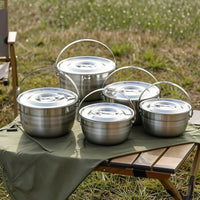 4 Pieces Camping Pot Set with Lids Portable Stainless Steel Cookware Set Compact Pot with Lid for Backpackers