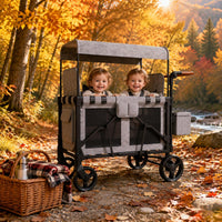 2 Seat Pushcart Wagon Full-Length Canopy Foldable Pushcart Wagon Swivel Wheels