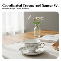 Embossed Flower Teacup Elegant Design Vintage Floral Teacup Set Ceramic Coffee Mug and Dish Fine China Gold Rimmed Tea Mug