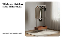 Minimalist Design Rolling Clothes Rack Rust Resistant Stainless Steel Garment Holder Long-Lasting & Sturdy Metal Clothing Hanging Rack Stable Load-Bearing for Students, Renters, Homeowners, Living Room, Entryway, Apartment, Dormitory