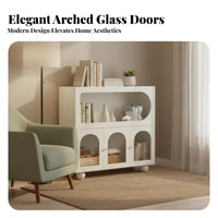 Multi-Functional Fluted Door Credenza Space-Saving Fluted Door Accent Cabinet Minimalist Aesthetic Storage Furniture Gold-Tone Handles for Apartment Dwellers, Homeowners, Interior Design lovers, Dining Room, Entryway, Kitchen, Home Office