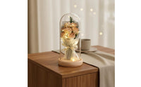 Romantic Gift Blossom Arrangement Glass Dome Long-Lasting Blossom Glass Dome Lamp Hand-Assembled Lighted Flower Cloche Dustproof Cover for Mom
