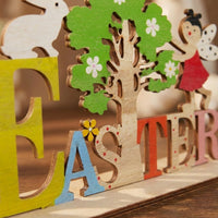 Easter Stand, Rainbow Desk Organizer Wood Wooden Pencil Holder Cute Design Wooden Spring Easter Sign Stand Table Decorations for Kids, Students, Bedroom, Classroom, Office