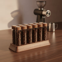 Coffee Bean Display Base with Glass Tubes Coffee Bean Tube Holder with Wooden Base Organized Rack for Baristas