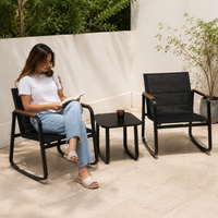 Folding Chairs Set of 3, Metal, Compact Storage, Waterproof, Outdoor, Camping, For Balcony