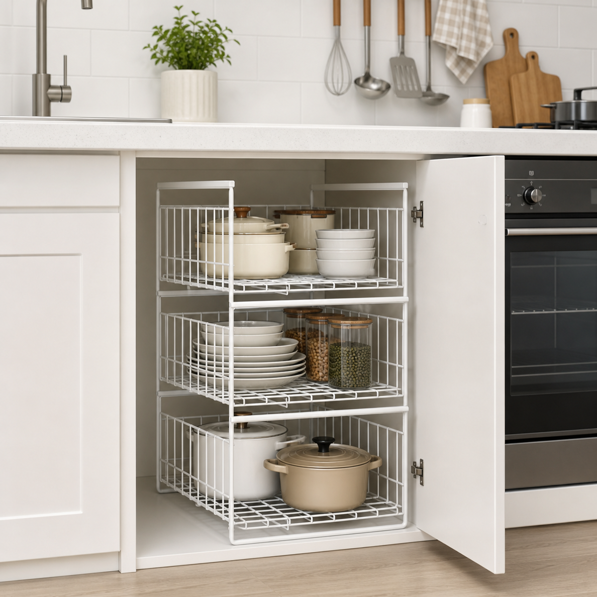 Metal Under Sink Organiser, Japanese Bathroom Storage, Pull Out Under Sink Storage for Cleaning Supplies, Toiletries