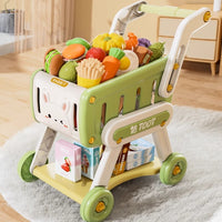 Toy Shopping Cart for Toddlers with Fruit and Grocery Play Set