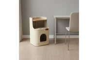 Cat with Scratcher Space Saving Cat House Padded Perch Cushioned Bed Animal Furniture for Cats, Small Apartment