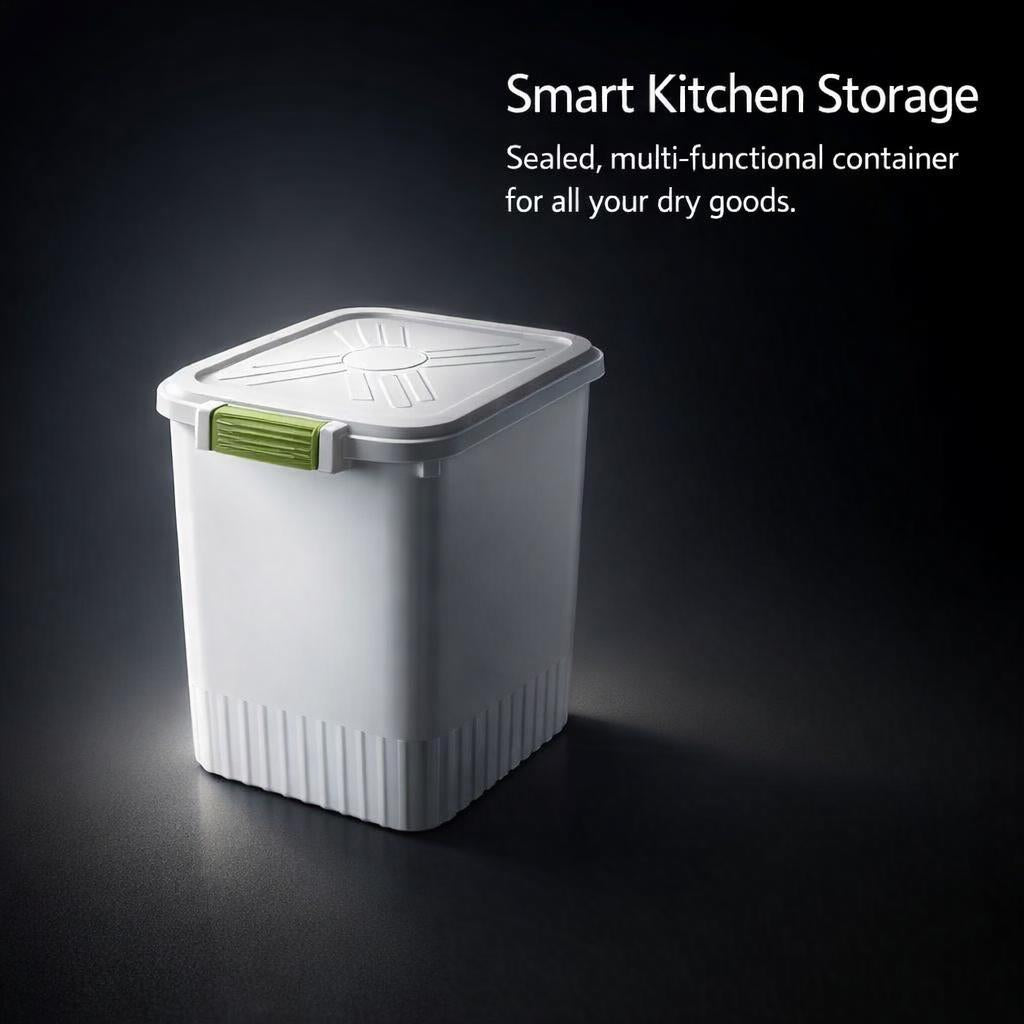 Rice Storage Container with Wheels, Airtight Food Storage, Kitchen Storage Bin, Cereal Dispenser, Grain Storage Container, Lid Measuring Cup