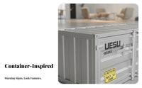 Utilitarian design Shipping Container Chest Metal detailing Trunk Coffee Table Large Capacity Storage Furniture Multi-Functional for Interior Decorators, Business Owners, Living Room, Office Lounge, Cafe, Entryway
