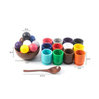 Early Learning 12 Color Sorting Cups and Balls Fine Movement Skills Wooden Ball and Cup Sorting Set Hand-Eye Coordination Color Matching Toy Set for Preschoolers