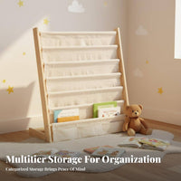 Childrens Wooden Bookcase Washable Textile Toddler Bookshelf Safe Rounded