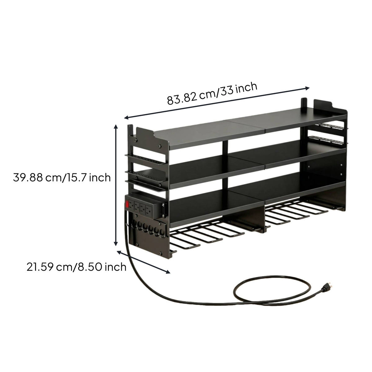 Space-Saving Power Tool Organizer Matte Black Wall-Mounted Tool Organizer Organized Drill Holder with Shelves Strong for Utility Room