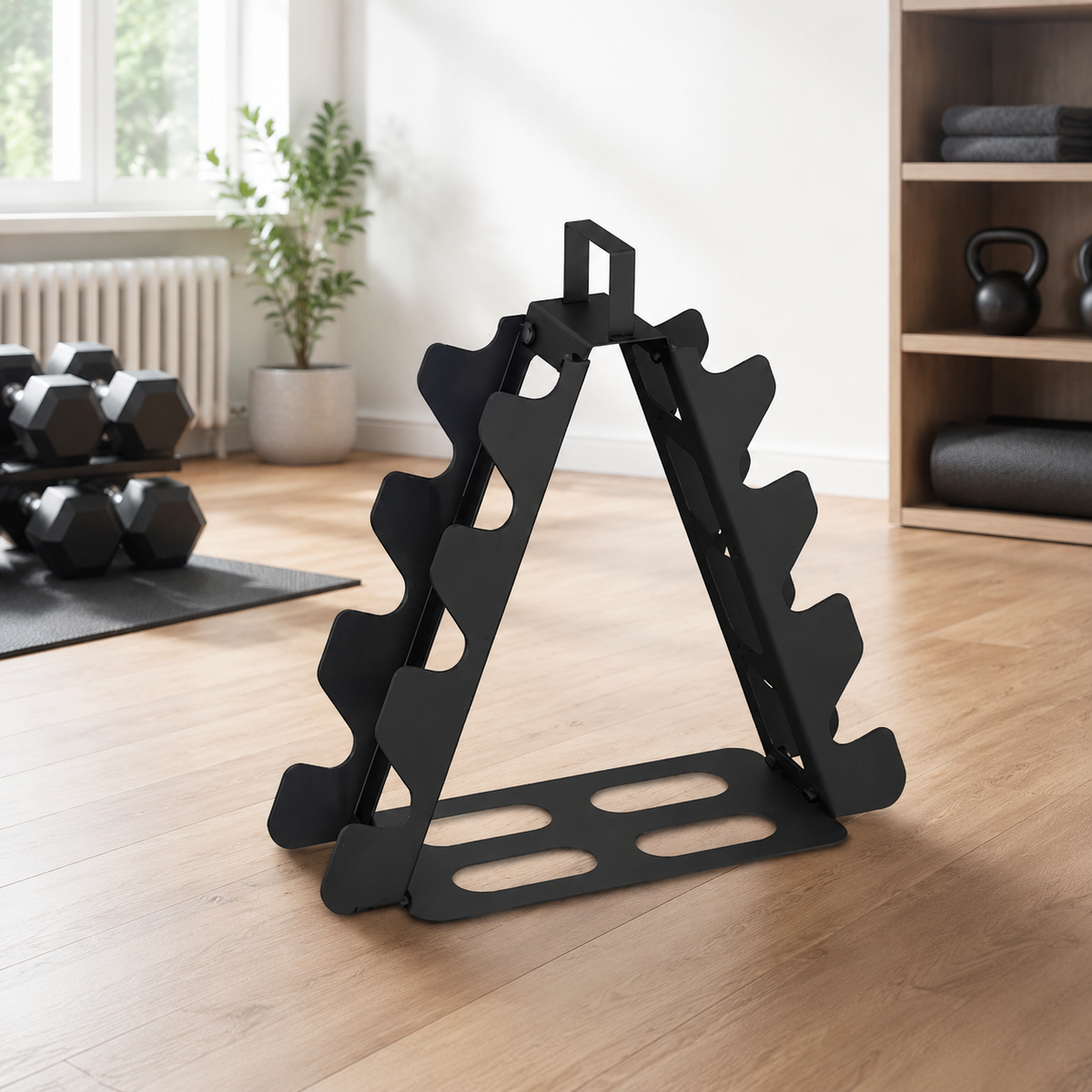 Black Steel Dumbbell Rack 4 Tier for Home Gym Storage Hex Dumbbells Matte Finish
