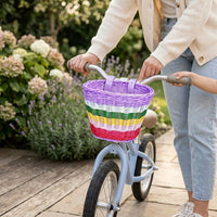 Large Handmade Woven Rattan Bicycle Basket for Kids - Vintage Front Handlebar Basket for Balance Bikes and Scooters