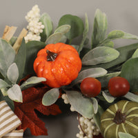 Artificial Pumpkin Wreath with Lamb's Ear Leaves for Fall Thanksgiving Christmas