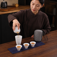 Travel Teapot Set with Gaiwan, Portable Ceramic Gongfu Teapot Set, Chinese Tea Set for Camping Hiking, Glazed Teapot and Cup Set