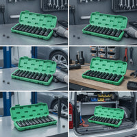 Deep Socket Set Long-Reach Socket Set with Case Hexagonal Drive Tool for Mechanics, Amateur Mechanics, Car Repair, Garage, Engine-Bay