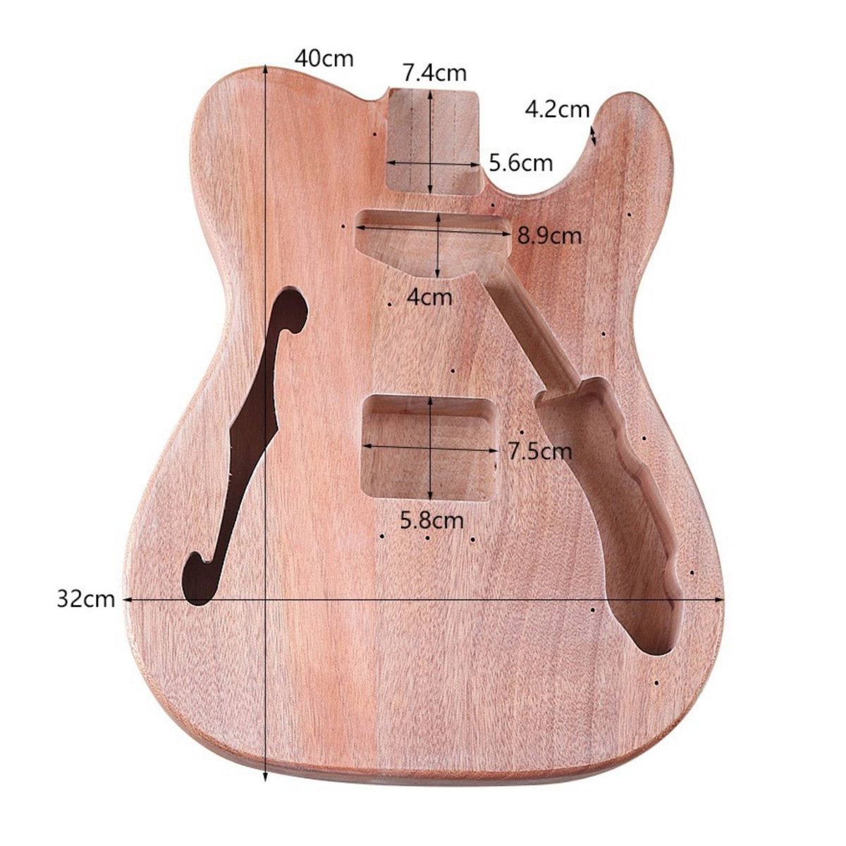 Guitar Body with F-Hole Contoured Instrument Part Unfinished for Luthier