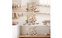 Pastel Wooden Car Ramp with Cars Tabletop Sliding Track Toy with Cars Educational Car Ramp Toy Compact for Toddlers, Preschoolers, Kids, Playroom, Nursery, Preschool