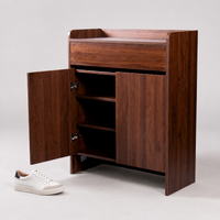 Shoe Box, Shoe Cabinet, Wooden Getabox, With Legs, Black Walnut, Entryway Storage, No Assembly Required, Minimalist
