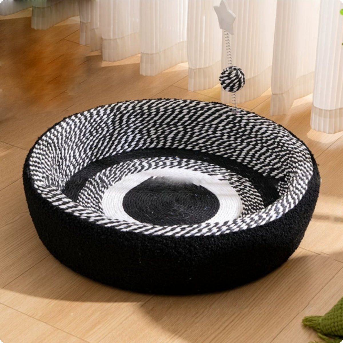 Woven Feline Scratch Bed Round Feline Scratcher Bed Handwoven