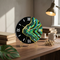 Resin Clock Artistic Desk Clock with Stand Glossy for Art Lovers, Office, Bedroom