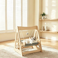 Wooden Pet Swing Bed Blue Plaid Feline Swing Bed Hanging Toy