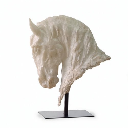 Horse Head Sculpture with Metal Stand Faux Jade for Living Room Console, Office