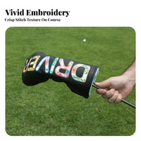 Easy to Wipe Wipe Golf Club Headcover | Multicolor Floral Embroidery PU Leather, Golf Club Cover with Velvet Lining, for Travel