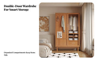 Wabi-Sabi aesthetic unrestrictedstanding Wardrobe with Woven Doors Nordic Design Two-Door Woven Armoire Vintage Look Bedroom Furniture Natural Aesthetic for Homestay Owners, Homeowners, Interior Designers, Guest Room, Entryway