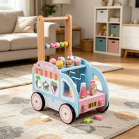Wooden Ice Cream Pusher Multifunctional Activity Central Ice Cream Pusher Balance Coordination Training Learning Walking Toy for Young Children