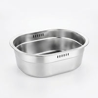 Rice Washer and Strainer Bowl Set, Stainless Steel Deepened Washing Basin with Flat Bottom, Oval Mixing Bowl for Pasta Spaghetti, 2 Pack Units