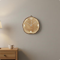 Wooden Wall Timepiece White Hands Wood-Slice Timepiece Simple Tick Marks