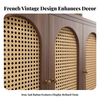 Integrated Shoe Storage screen Cabinet with Woven Doors Vintage influenced Room Divider Multi-Functional Design Household Furniture Ribbed Privacy Screen for Homeowners, Apartment Dwellers, Entryway, Foyer, Hallway