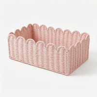 Handwoven Woven Storage Basket Scalloped Paper Rope Basket Space-Saving Organizers Multi-Purpose for Shelf