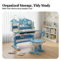 Rounded Corners Adjustable Kids Desk and Chair Set Widened Desktop Height Adjustable Learning Table Safe & Long-Lasting Kids Desk and Chair Set Strong Load Bearing for Students