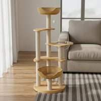 Solid Wood Construction Feline Tree with Space Capsule Sturdy & Stable Wooden Feline Climbing Frame Easy Assembly Pet Furniture for Cats, Kittens, Indoor