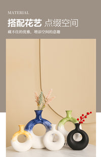 简尔美ins圆圈陶瓷花瓶摆件客厅家居饰品工艺品跨境简约现代青花