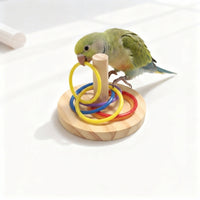 Wooden Parrot Toy Stacking Circle Set, Flower Base Training Toy, Parrot Gnaw Toy, Small Parrot Toy for Budgie Cockatiel Enrichment