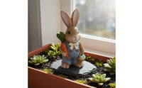 Bunny Figurine Cute Design Resin Garden Hare Hand-Painted Hare Statue for Gardeners, Micro-Landscape, Flower Pot, Desktop