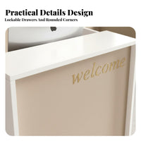 Small Reception Desk Minimalist Front Desk Modern Cashier Stand Sturdy Particleboard Structure with Ample Storage Suitable for Shop Salon Lobby Office