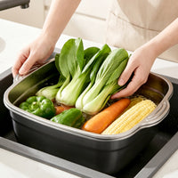 304 Stainless Steel Thickened Double-Layer Colander with Fine Holes for Kitchen Draining, Rice Washing, Fruit Basket