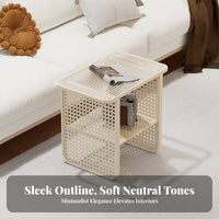 Two-Tier Woven-Panel Side Table Japanese Design 2-Tier Table Space-Saving