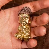Seated Buddha Figurine Copper Meditation Buddha Statue Gold-Toned Base Meditating Statue for Desk, Car