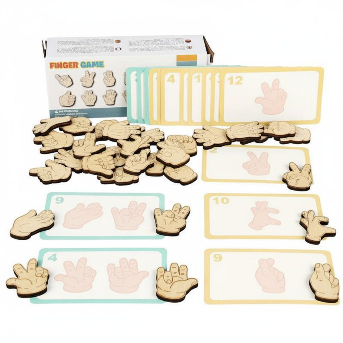 Hand Gesture Matching Game Smooth Edges Finger   Training Toy Parent-Child Interaction Wooden Hand Sign Blocks for Preschool Classroom